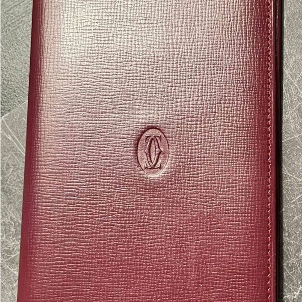 Cartier Deep Red Leather Checkbook Cover/Billfold